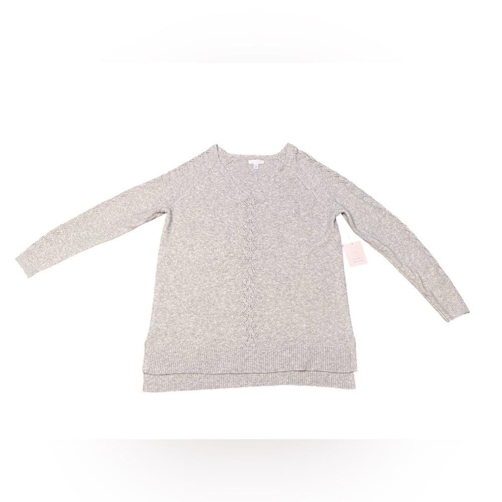 LC Lauren Pointelle V Neck Sweater Size M